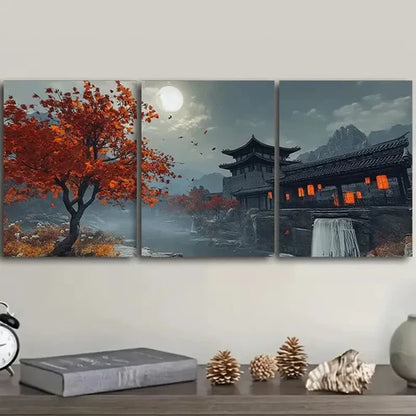 3pcs Chinese Style Architecture Home Perfect Wall Art Set Canvas Unframed - High Quality Print 100% Australian Made Wall Canvas - Bella Home Decor