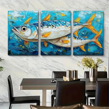 3pcs Textured Fish Artwork Coastal – Wall Art Canvas Unframed – High Quality Print 100% Australian Made Wall Canvas