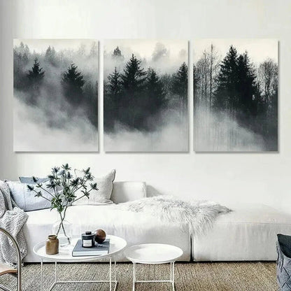 3pcs Foggy Forest Modern Landscape Prints Wall Art Set Canvas Unframed - High Quality Print 100% Australian Made Wall Canvas
