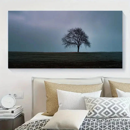 Solitary Tree Under Gloomy Sky Wall Art Canvas Office Home Room Framed 120x60cm
