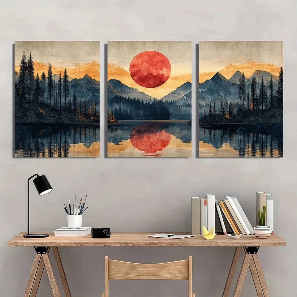 3pcs Mountain Nature Painting Wall Art Set Canvas Framed 60x90cm - High Quality Print 100% Australian Made Wall Canvas Ready to Hang
