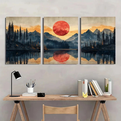 3pcs Mountain Nature Painting Wall Art Set Canvas Framed 60x90cm - High Quality Print 100% Australian Made Wall Canvas Ready to Hang