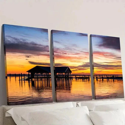 3pcs Classic Romantic Seascape Sunset Wall Art Set Canvas Unframed - High Quality Print 100% Australian Made Wall Canvas - Bella Home Decor