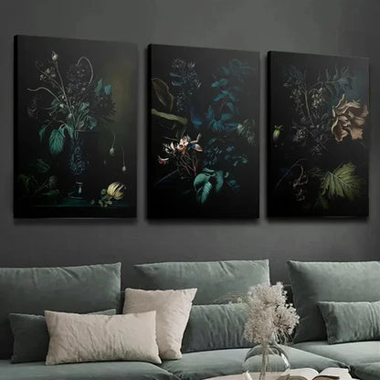 3pcs Dark Jungle Monstera Gothic Wall Art Set Canvas Unframed - High Quality Print 100% Australian Made Wall Canvas - Bella Home Decor