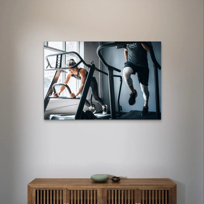 Athletic Couple Working Out Treadmill 5mm Plastic Poster Ready to Hang 90x60cm