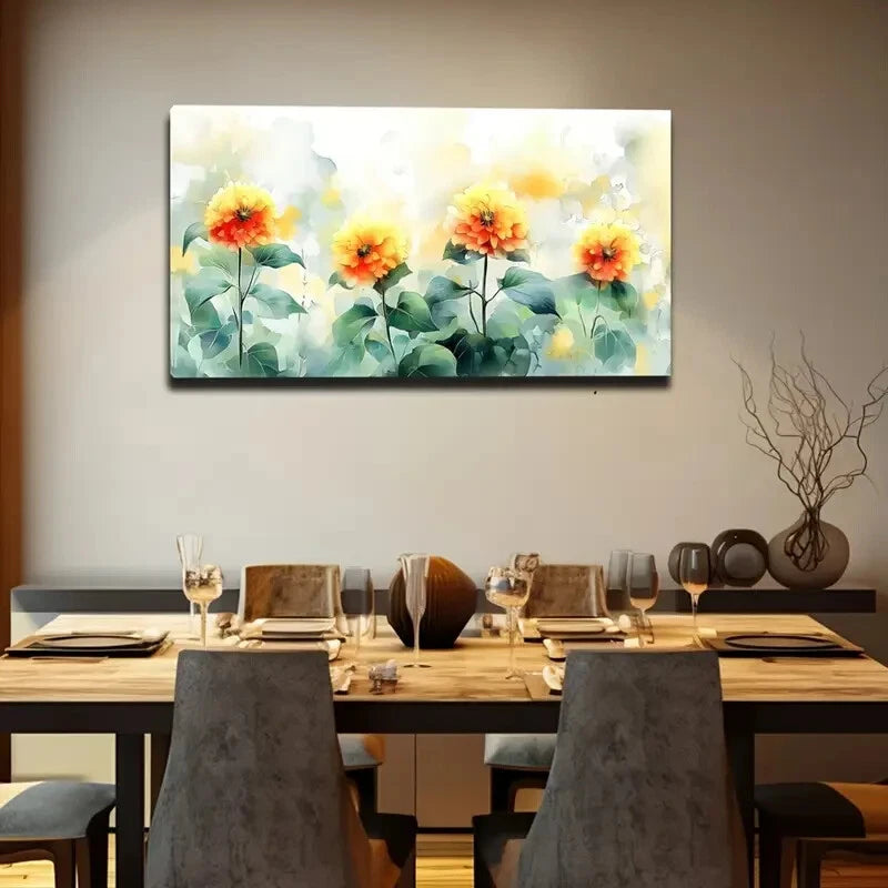 Vibrant Orange Yellow Flowers Wall Art Canvas Office Home Room Framed 120x60cm - Bella Home Decor