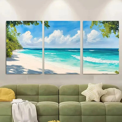 3pcs Turquoise Waters of the Maldives Wall Art Set Canvas Framed 40x60cm - High Quality Print 100% Australian Made Wall Canvas Ready to Hang