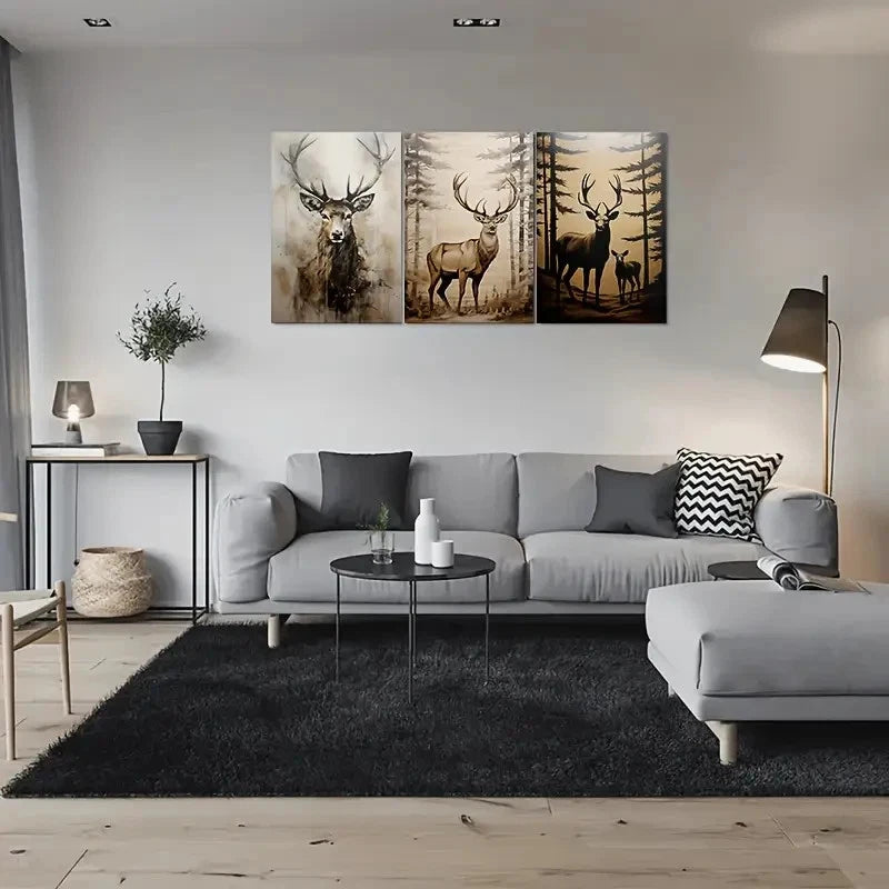 3pcs Nature's Majesty Deer Family Metal Print Ready to Hang Art