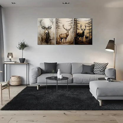 3pcs Nature's Majesty Deer Family Metal Print Ready to Hang Art