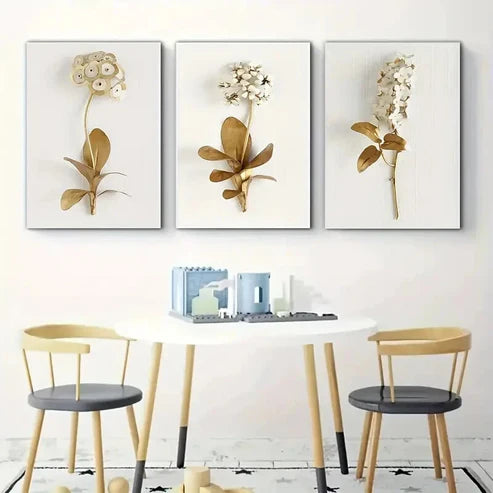 3pcs Stylish Simple White and Golden Perfect Wall Art Canvas Unframed - High Quality Print 100% Australian Made Wall Canvas