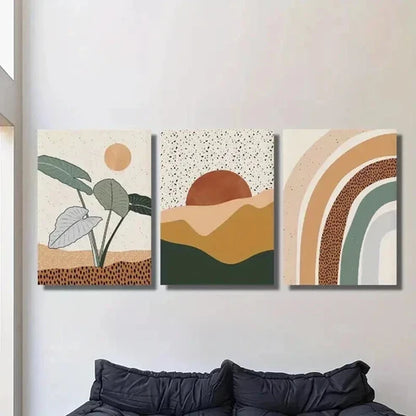 3pcs Boho Style Sunset Pastoral Tropical Plants Wall Art Set Canvas Unframed - High Quality Print 100% Australian Made Wall Canvas - Bella Home Decor