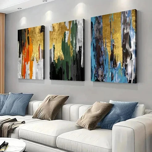 3pcs Designs in Black White Green & Blue Wall Art Canvas Unframed - High Quality Print 100% Australian Made Wall Canvas - Bella Home Decor