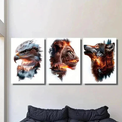 3pcs Eagle Lion Wolf Portraits and Nature Wall Art Canvas Unframed - High Quality Print 100% Australian Made Wall Canvas - Bella Home Decor