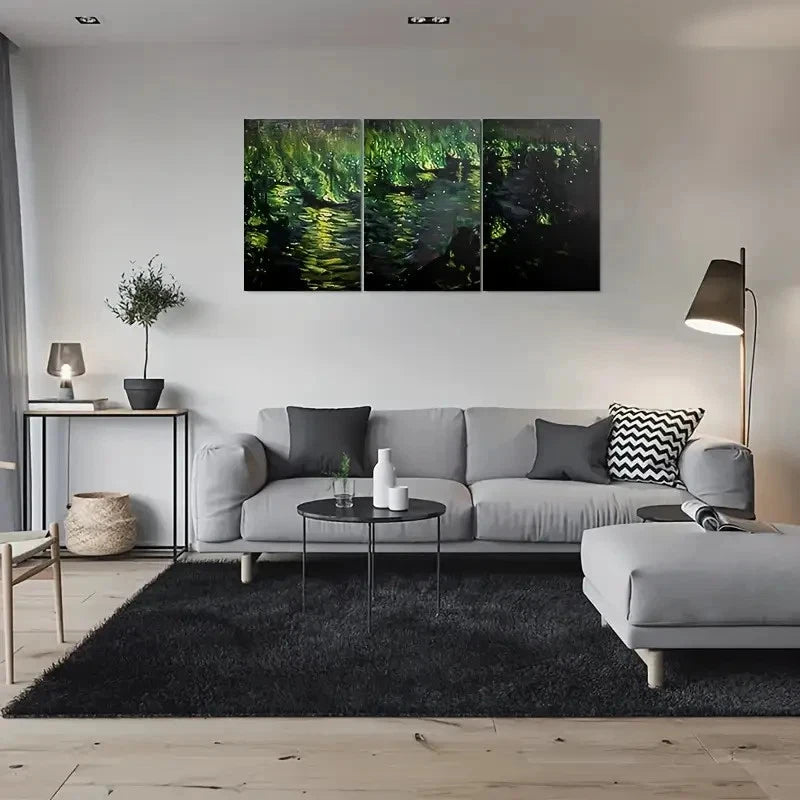 3pcs Abstract Night Forest Modern Green Metal Print Ready to Hang Art - Bella Home Decor