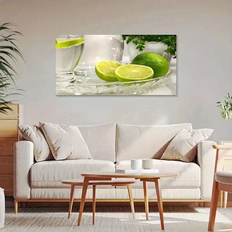 Summer Lime & Mojito Wall Art Canvas Office Home Room Framed 120x60cm - Bella Home Decor