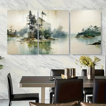 3pcs Tall Trees, Smokey Atmospheric Art Metal Print Ready to Hang Art
