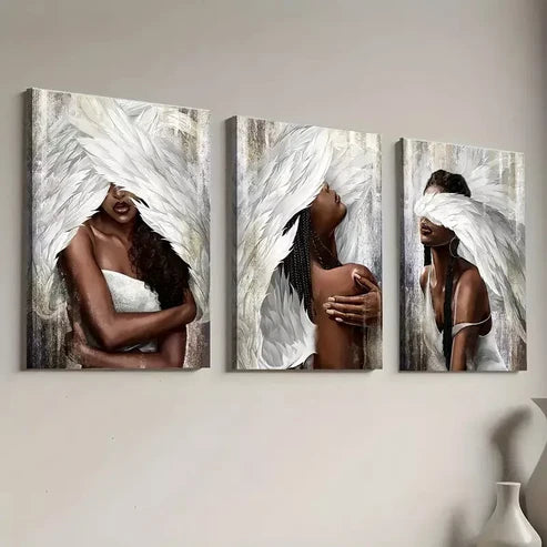 3pcs African American Women with Angel Art Set Canvas Unframed - High Quality Print 100% Australian Made Wall Canvas