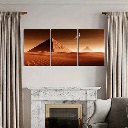 3pcs Pyramids Desert & Moon Landscape Wall Art Set Canvas Framed 40x60cm - High Quality Print 100% Australian Made Wall Canvas Ready to Hang - Bella Home Decor