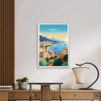 Monaco Europe, Coast Houses & Boats Art Travel Poster Print Wall Art - Bella Home Decor