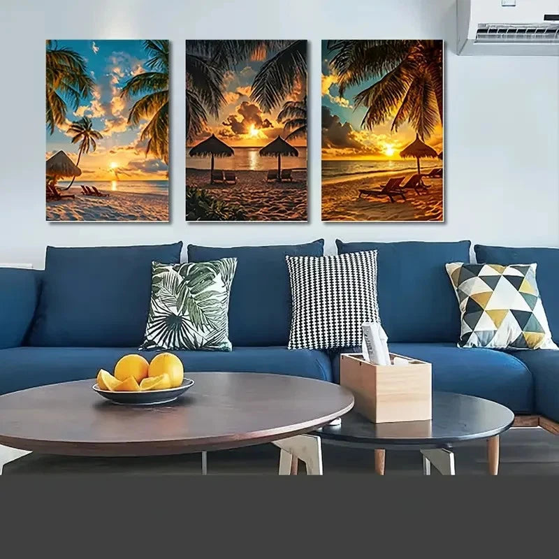 3pcs  Tropical Beach Sunset  TBS  Wall Art Set Canvas Framed 50x70cm - High Quality Print 100% Australian Made Wall Canvas Ready to Hang - Bella Home Decor