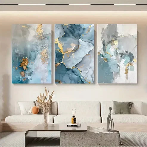 3pcs Abstract Canvas Art with Golden Wall Art Set Canvas Unframed - High Quality Print 100% Australian Made Wall Canvas