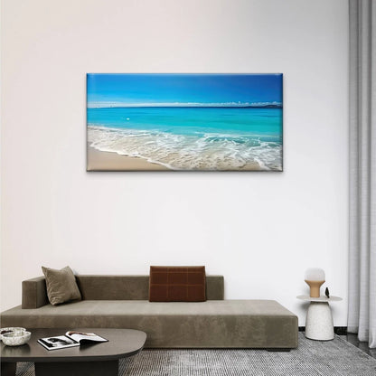 Beach Scene Blue Sky Sand Wall Art Canvas Office Home Room Framed 120x60cm