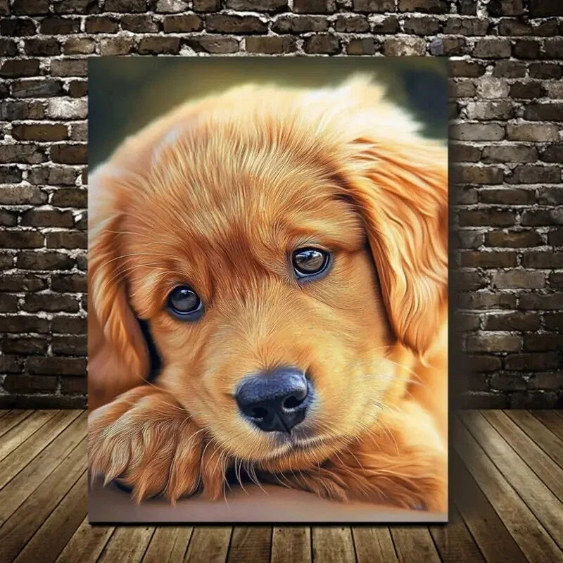 Beautiful Adorable Puppy Contemporary Painting 40x60cm Metal Print Ready to Hang - Bella Home Decor