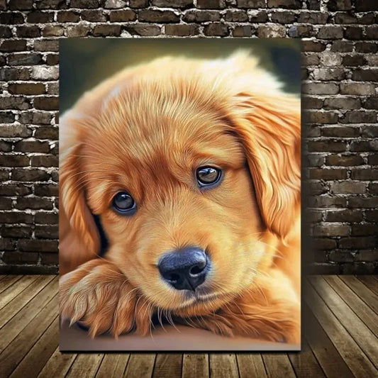 Beautiful Adorable Puppy Contemporary Painting 40x60cm Metal Print Ready to Hang - Bella Home Decor