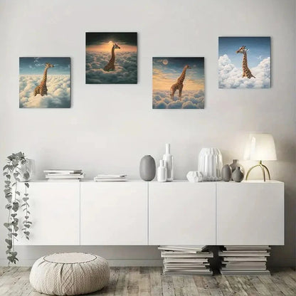 4pcs Giraffe Tree Wall Art Canvas Framed