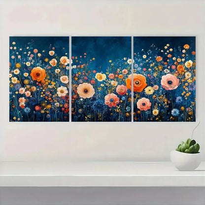 3pcs Vibrant Floral Design Blue Garden   Wall Art Set Canvas Unframed - High Quality Print 100% Australian Made Wall Canvas