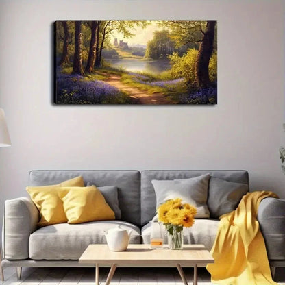 Serene Lake & Castle Landscape Wall Art Canvas Office Home Room Framed 120x60cm - Bella Home Decor