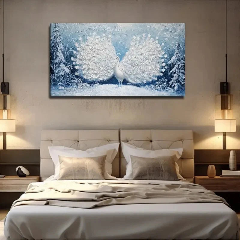 White Peacock Perfect Wall Art Canvas Office Home Room Framed 120x60cm