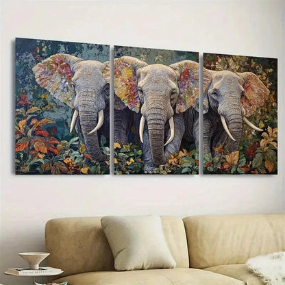 3pcs Elephant Elegance A of Trunks Wall Art Set Canvas Framed 50x70cm - High Quality Print 100% Australian Made Wall Canvas Ready to Hang