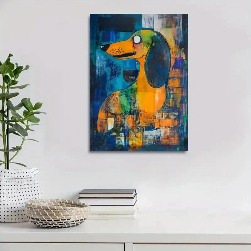 Beautiful Abstract Dachshund Dog Painting 40x60cm Metal Print Ready to Hang - Bella Home Decor