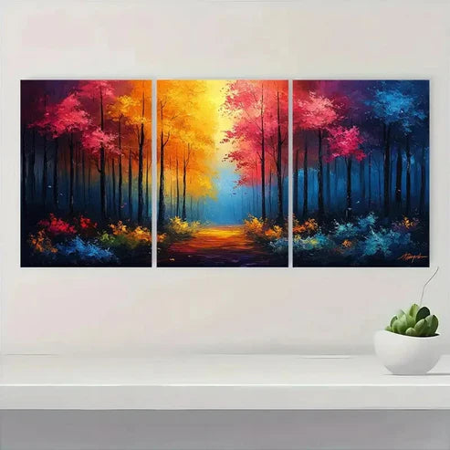 3pcs Neon Woods Abstract Forest ew Wall Art Set Canvas Unframed - High Quality Print 100% Australian Made Wall Canvas