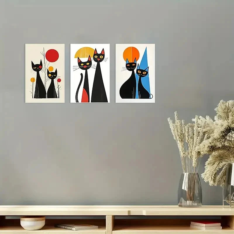 3pcs  Black Cats  Creative art Work   Wall Art Canvas  Framed 60x90cm - High Quality Print 100% Australian Made Wall Canvas Ready to Hang - Bella Home Decor