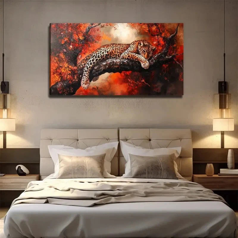 Autumn Leopard Tree Wall Art Canvas Office Home Room Framed 120x60cm