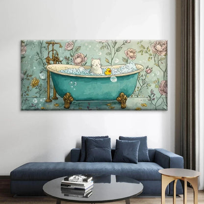 Rubber Duck in Floral Bubble Wall Art Canvas Office Home Room Framed 120x60cm