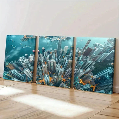 3pcs Cityscape Skyscraper Waterfront Perfect Wall Art Set Canvas Framed 40x60cm - High Quality Print 100% Australian Made Wall Canvas Ready to Hang - Bella Home Decor