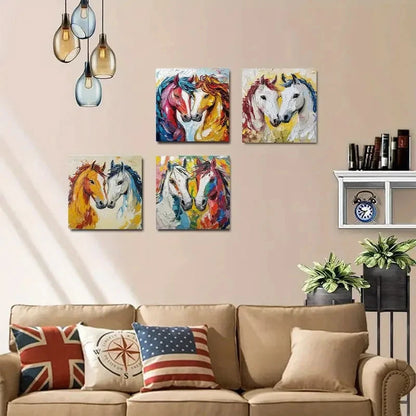 4pcs Abstract Horse Style Intense Wall Art Canvas Framed