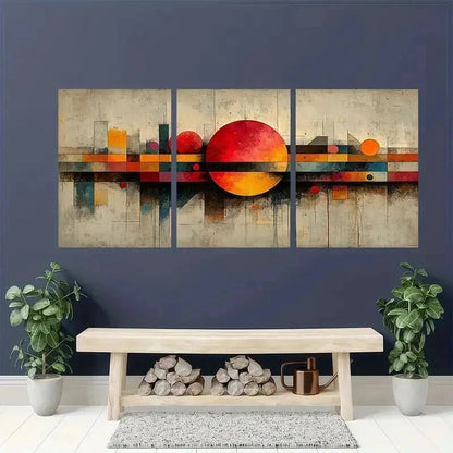 3pcs Abstract Red Orange Blue Gray Geometric Wall Art Set Canvas Framed 50x70cm - High Quality Print 100% Australian Made Wall Canvas Ready to Hang - Bella Home Decor