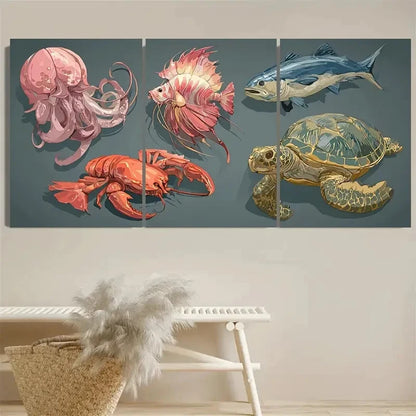 3pcs Marine Animals Wall Art Set Canvas Framed 40x60cm - High Quality Print 100% Australian Made Wall Canvas Ready to Hang