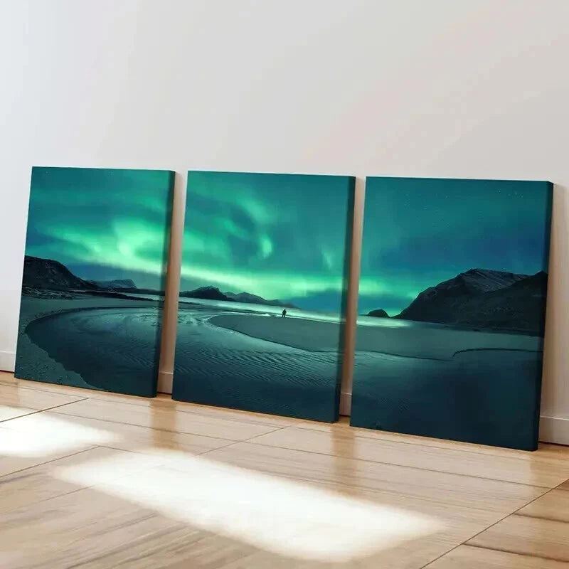 3pcs Nordic Natural Landscape Aurora Wall Art Set Canvas Framed 50x70cm - High Quality Print 100% Australian Made Wall Canvas Ready to Hang - Bella Home Decor