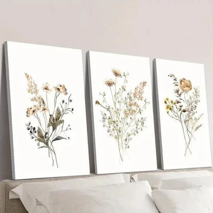 3pcs Rustic Wildflower in Golden & Black Wall Art Set Canvas Unframed - High Quality Print 100% Australian Made Wall Canvas