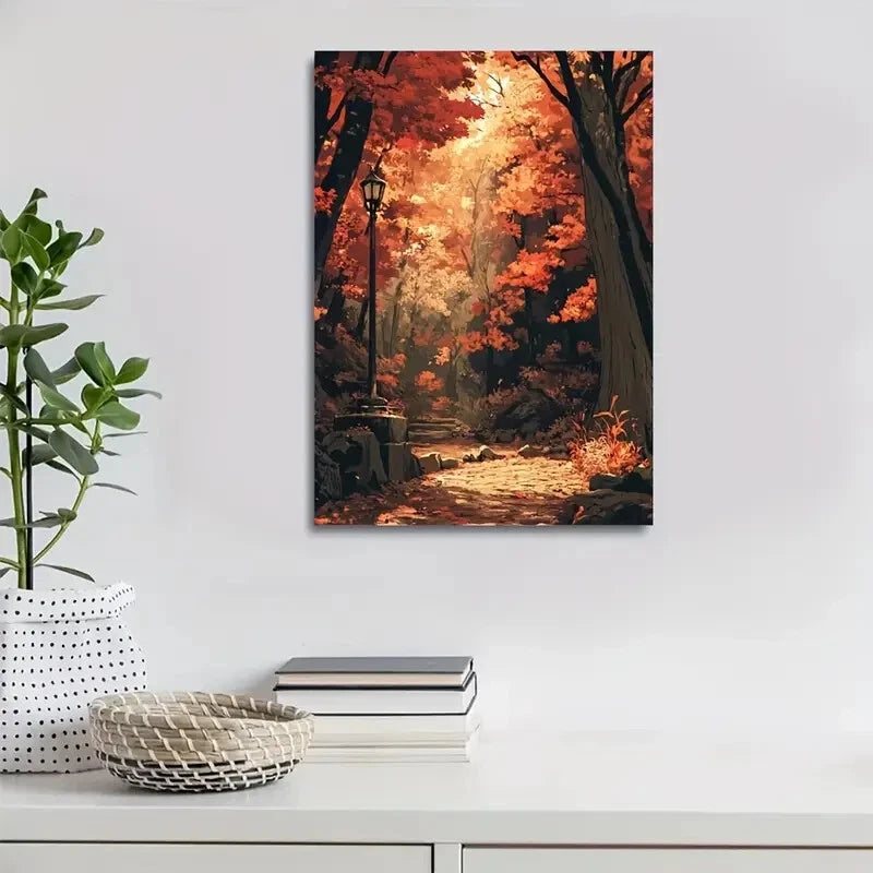 Beautiful Lush Maple Forest Landscape Painting 40x60cm Metal Print Ready to Hang - Bella Home Decor