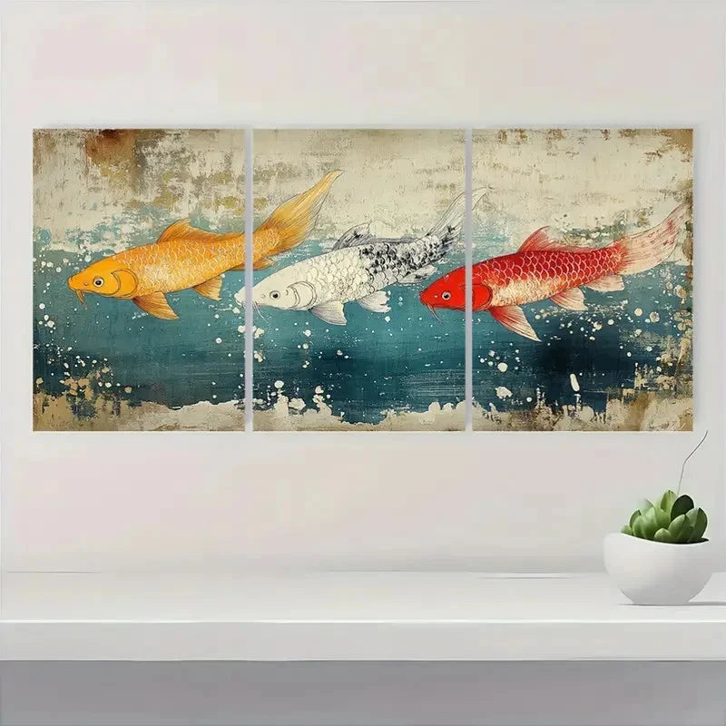 3pcs Japanese Ukiyo E Woodblock Koinobori   Wall Art Set Canvas Framed 40x60cm - High Quality Print 100% Australian Made Wall Canvas Ready to Hang