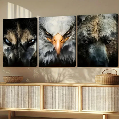 3pcs Beast Gaze Modern Fashion Elegant Art Eagle Wall Art Set Canvas Unframed - High Quality Print 100% Australian Made Wall Canvas - Bella Home Decor