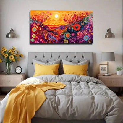 Vibrant Sunrise Abstract Floral Wall Art Canvas Office Home Room Framed 120x60cm