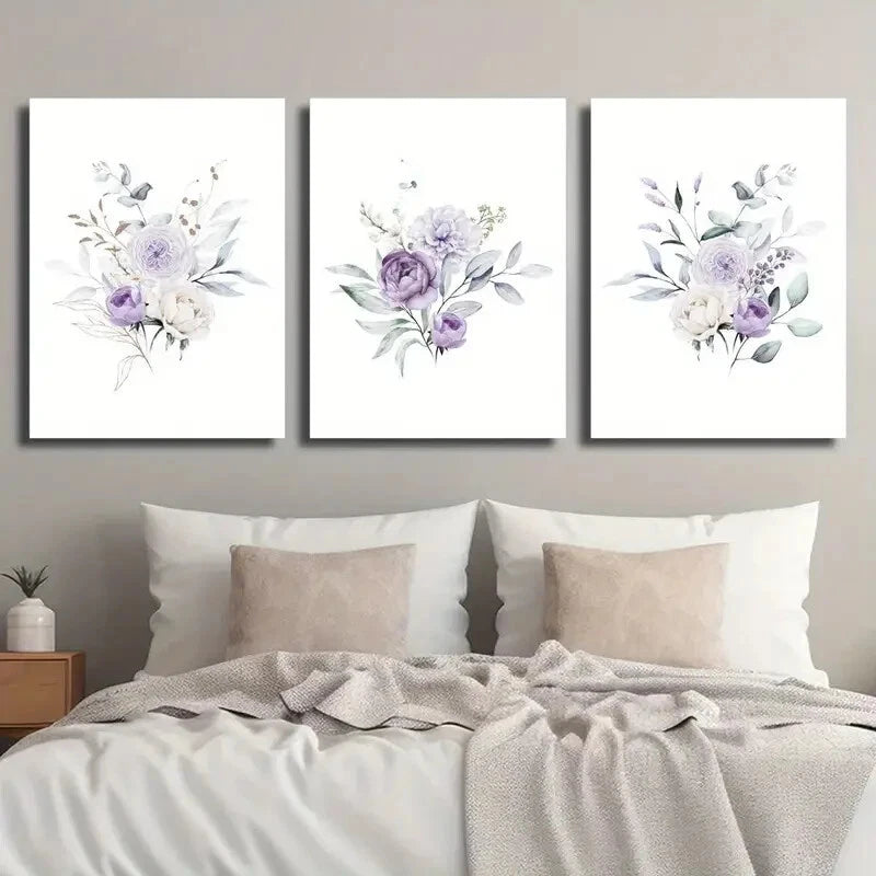 3pcs Bouquet Illustration Plant Flower Perfect Wall Art Set Canvas Framed 40x60cm - High Quality Print 100% Australian Made Wall Canvas Ready to Hang - Bella Home Decor