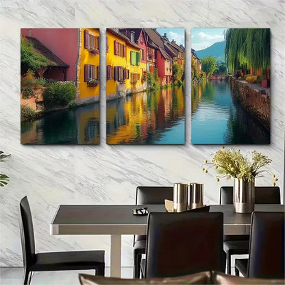 3pcs Alsace Canal Architecture Metal Print Ready to Hang Art - Bella Home Decor